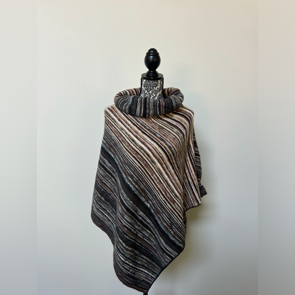 Tickled Pink Striped Knit Poncho in Black and Brown